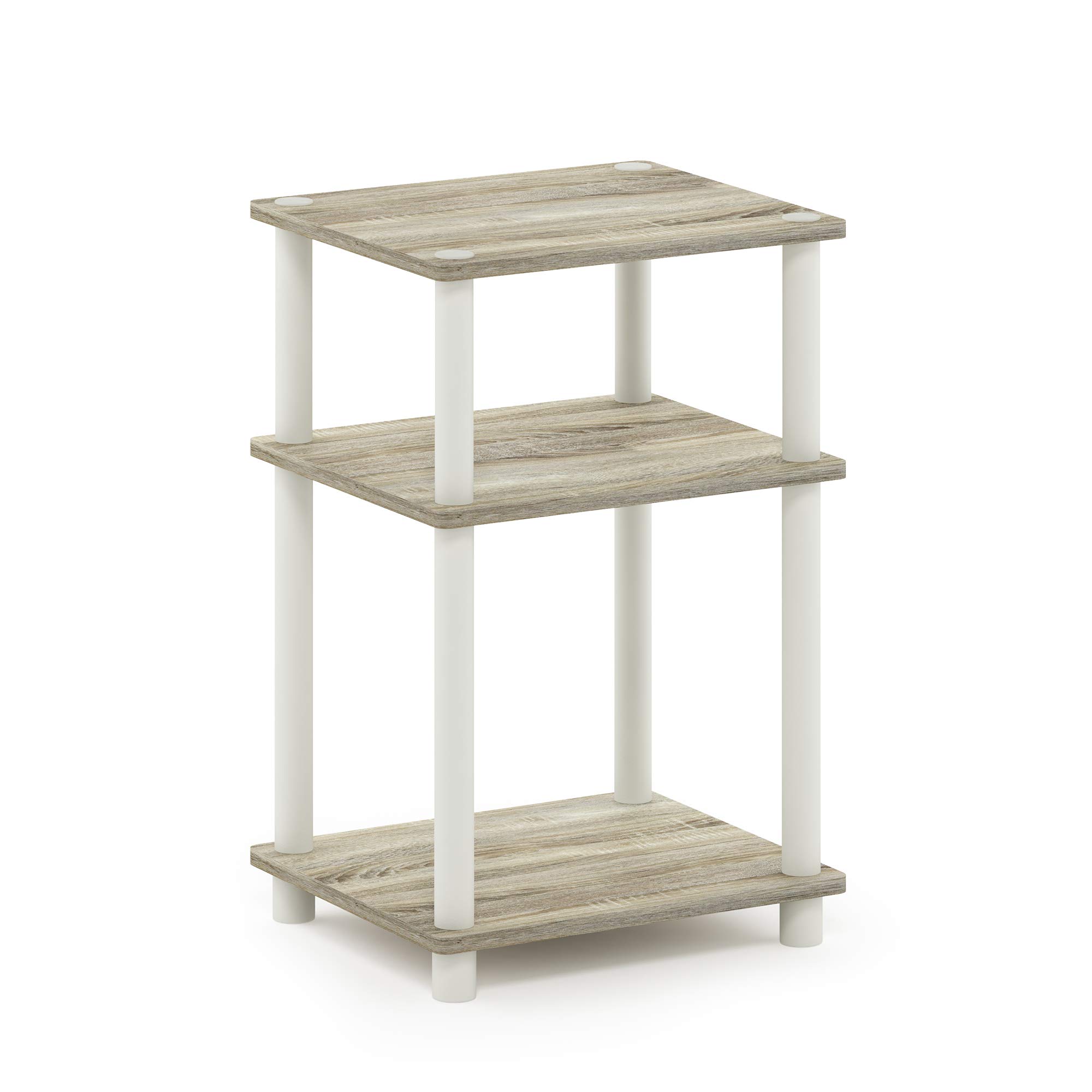 Furinno Just 3-Tier Turn-N-Tube End Table / Side Table / Night Stand / Bedside Table with Plastic Poles, 1-Pack, Sonoma Oak/White $8.25
