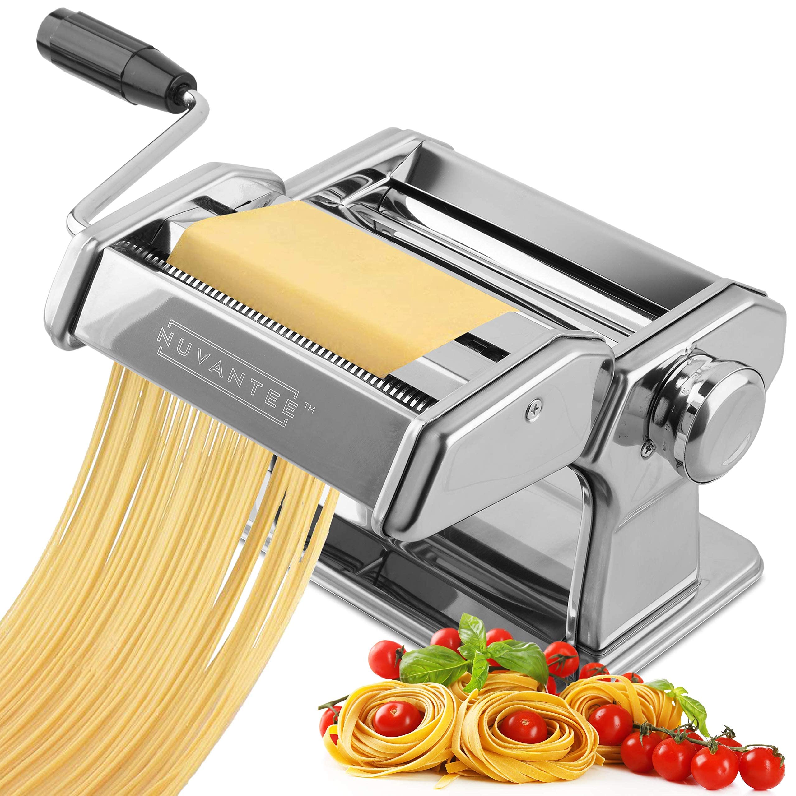 Nuvantee Pasta Maker Machine,Manual Hand Press,Adjustable Thickness Settings,Noodles Maker with Washable Aluminum Alloy Rollers and Cutter $15