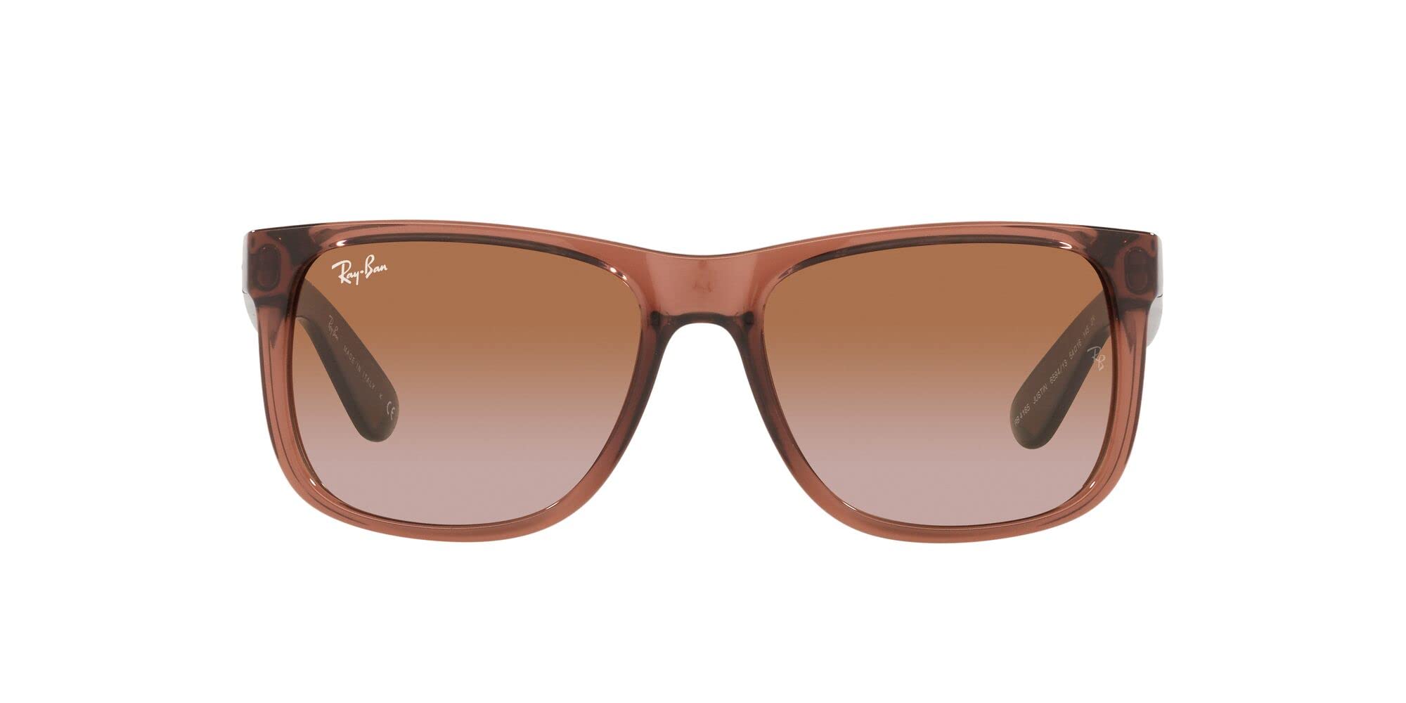 Ray-Ban RB4165 Justin Rectangular Sunglasses, Transparent Light Brown/Gradient Brown, 54 mm $77.5
