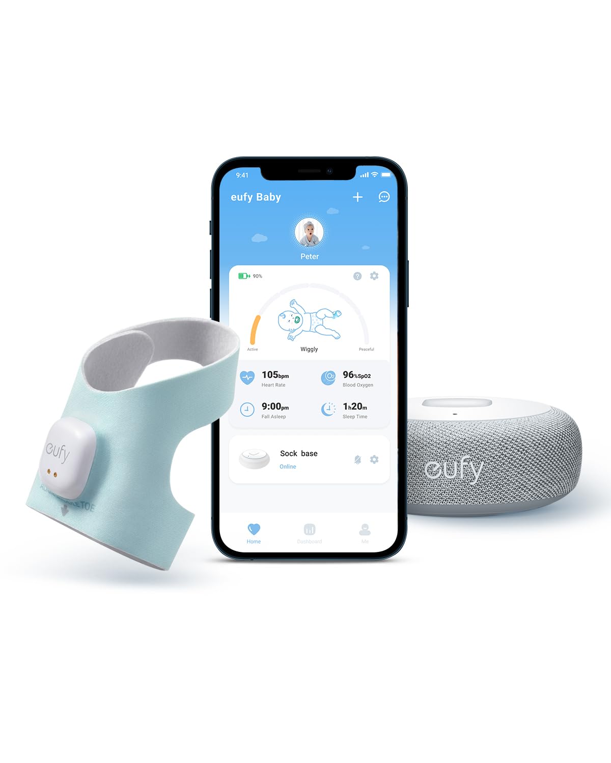 eufy Baby Smart Sock S320 Baby Monitor with 2.4 GHz Wi-Fi, Track Sleep Patterns, Naps, Heart Rate, and Blood Oxygen Levels, Soft and Comfortable, for Babies 0-18 Months $125.99