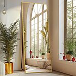 Sweetcrispy 64&quot;x21&quot; Full Length Mirror, Full Body Floor Mirror  Large Wall Mirror with Stand Full Length Aluminum Alloy Frame Standing Hanging or Leaning Against Wall, Gold $49.98