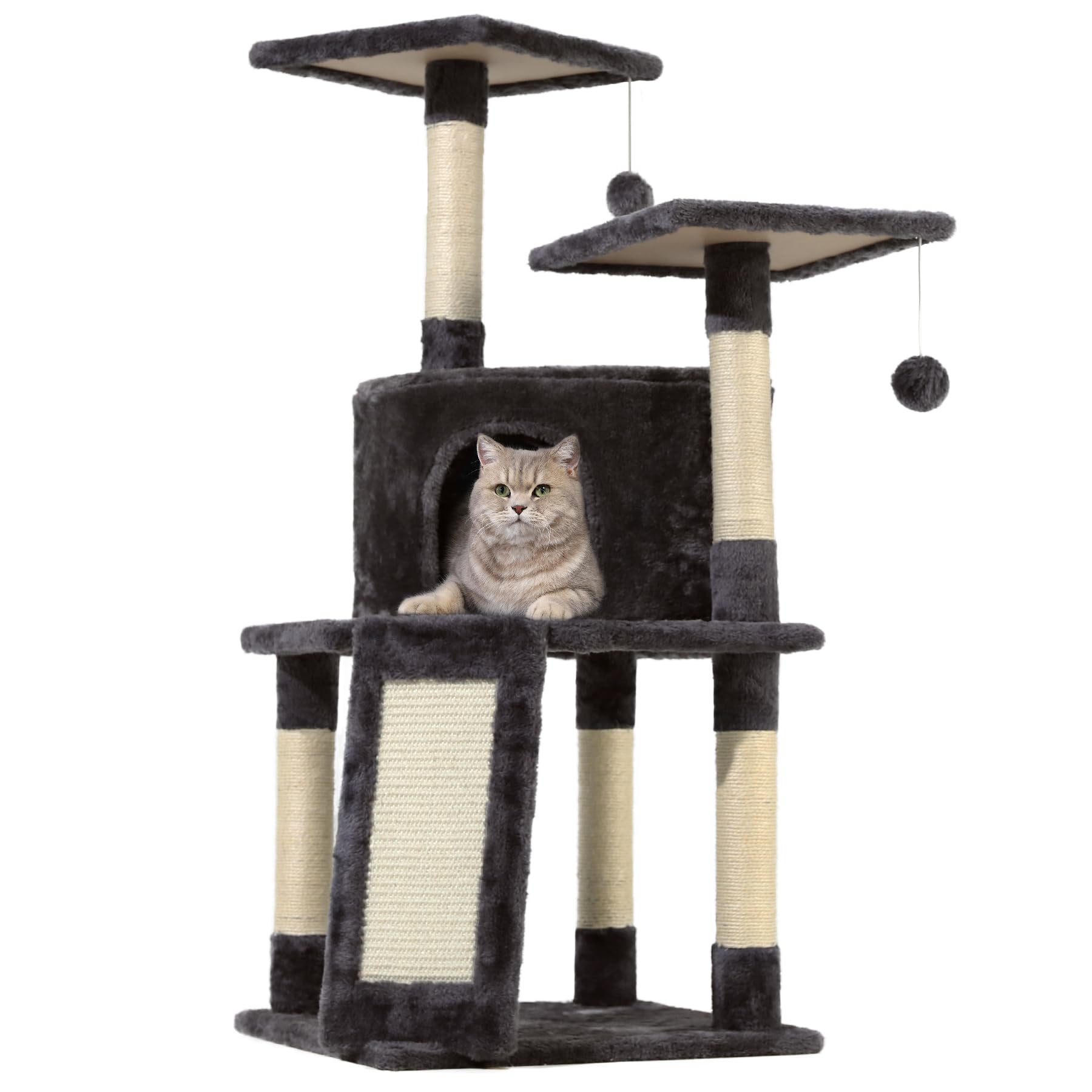 KSIIA Cat Tree for Indoor Cats 38 inch Cat Tower with Sisal-Covered Scratching Post and Multi-Level Perches Kittens Cozy Cat Condo, Grey2 $27.49