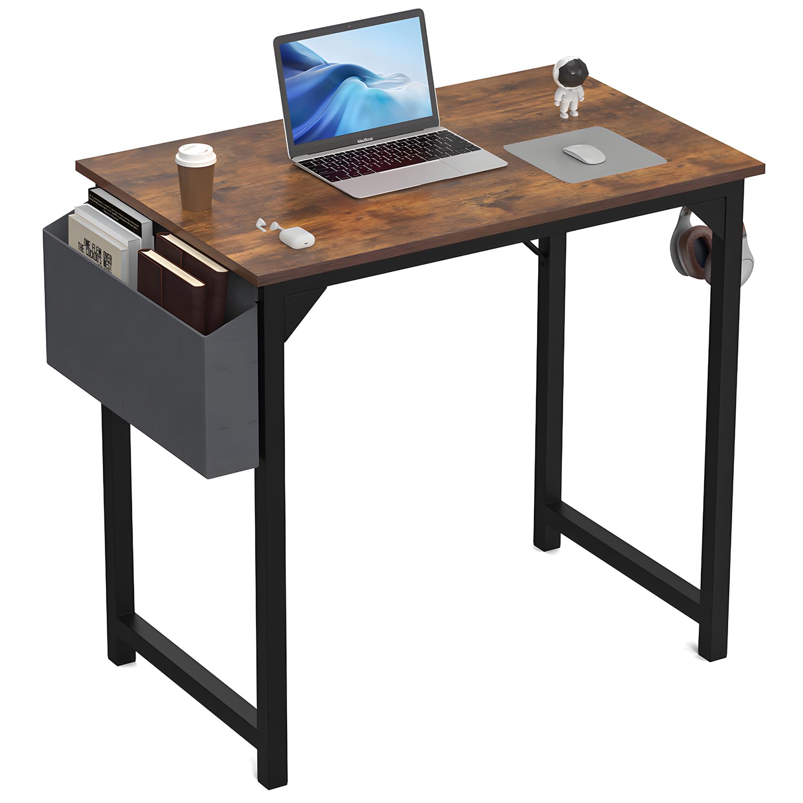 ANTONIA Computer Desk Small, 32 Inch Writing Study Office Gaming Table Modern Simple Style Compact with Side Bag Headphone Hook, Vintage Rustic $28