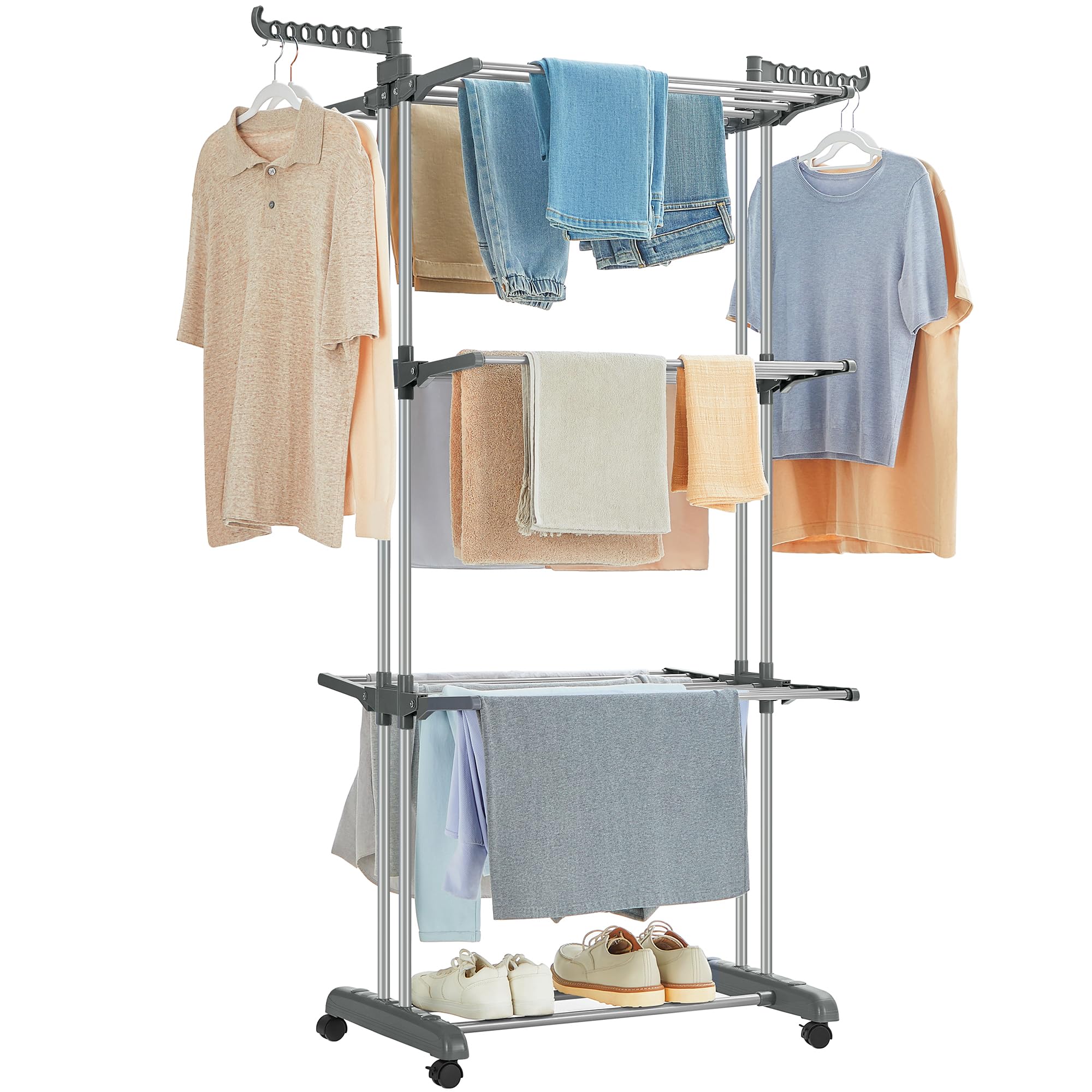 SONGMICS Clothes Drying Rack Stand 4-Tier, Foldable Laundry Drying Rack 67.7-Inch Tall, Stainless Steel, Rolling Clothes Horses Dryer Rack, Easy to Assemble $34.76
