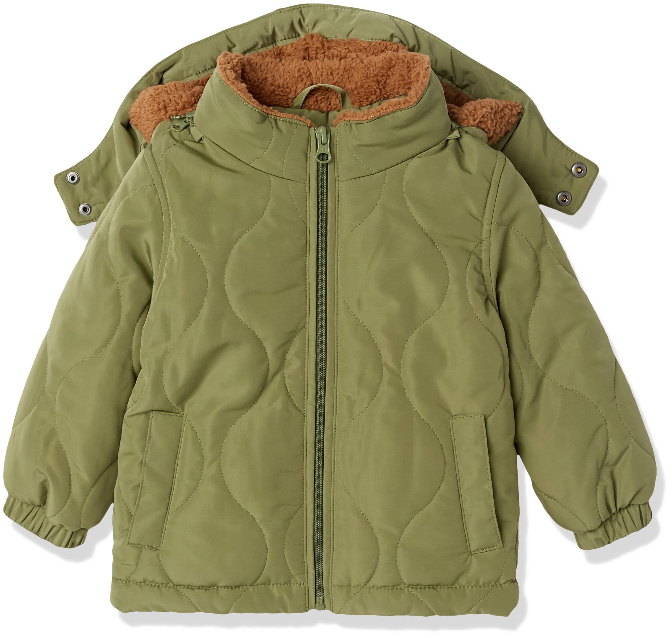 Amazon Essentials Unisex Kids' Recycled Polyester Sherpa Lined Quilted Jacket (Previously Amazon Aware), Olive, Small $13.4