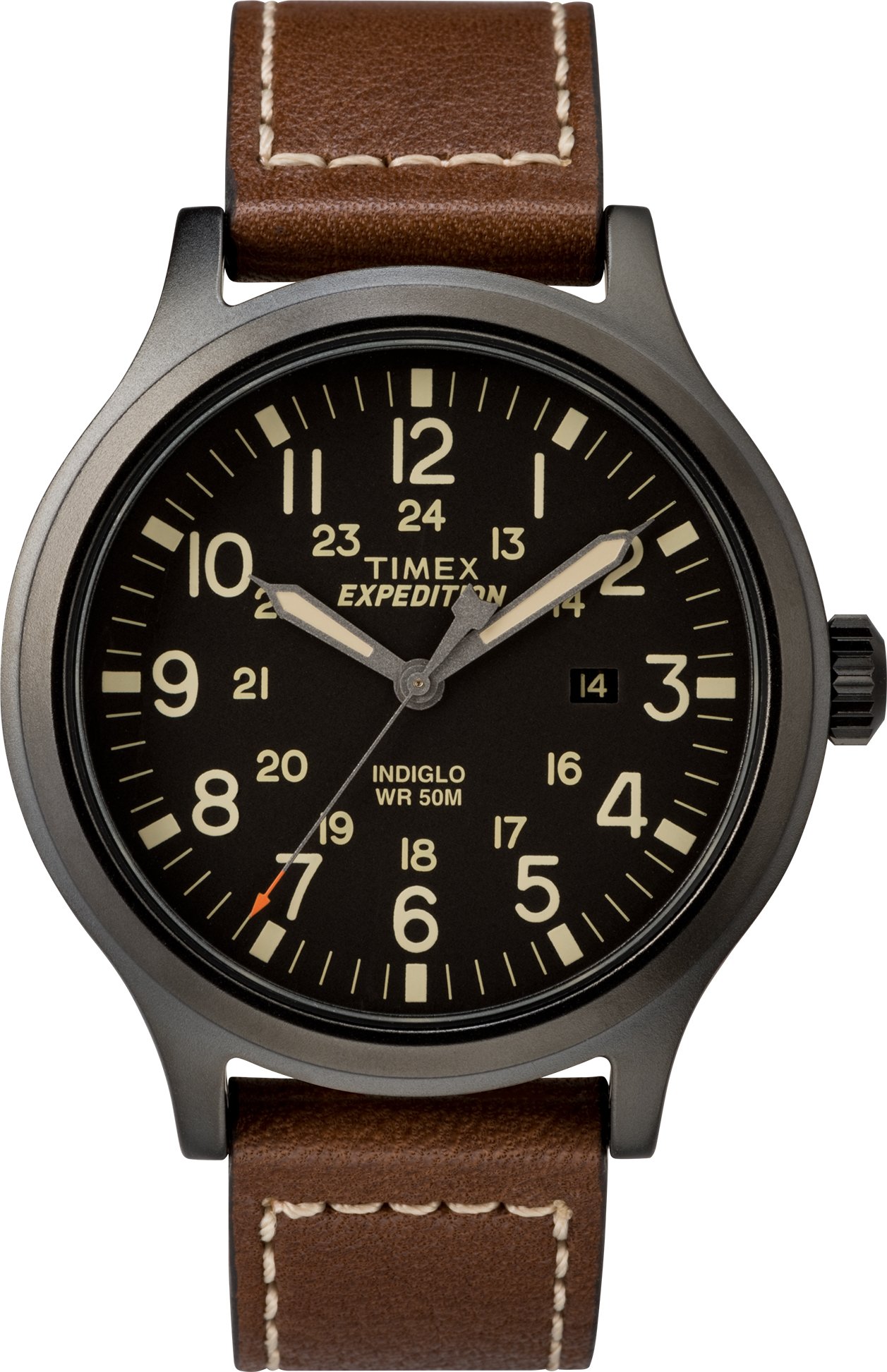 Timex Men's TW4B11300 Expedition Scout 43mm Brown/Black Leather Strap Watch $40.78
