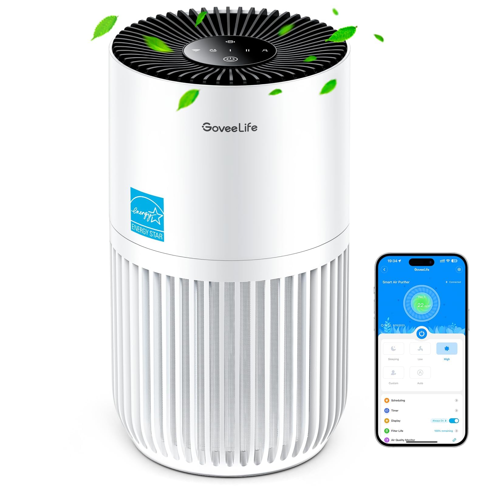 GoveeLife Mini Air Purifier for Bedroom, HEPA Smart Filter Air Purifier with App Alexa Control for Pet Hair, Odors, Pollen, Smoke, Portable Air Cleaner with 3 Speeds $29.99