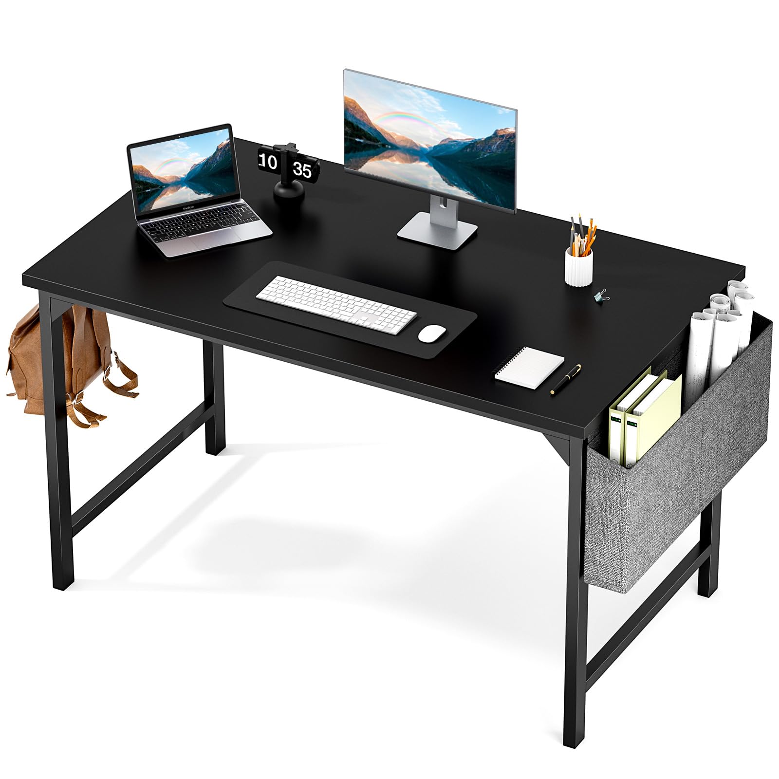 Sweetcrispy Computer Office Desk 48 Inch Kids Student Study Writing Work with Storage Bag & Headphone Hooks Modern Simple Home Bedroom PC Table $39.99
