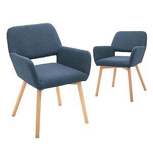 CangLong Upholstered Cushion Leisure Modern Living Dining Room Accent Arm Chairs Club Guest with Solid Wood Legs, Set of 2, Fleece Blue $  65.57