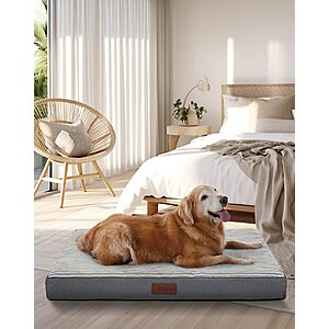 OhGeni Grey Dog Bed for Large Dogs – Large Orthopedic Dog Bed with Egg Crate Foam Support and Non-Slip Bottom, Waterproof and Machine Washable Removable Pet Bed Cover (Gray) $19.99