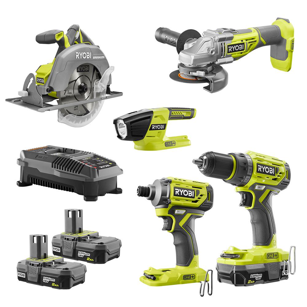 Ryobi 18v One Cordless 5 Tool Combo Kit W 3x 2 0ah Batteries