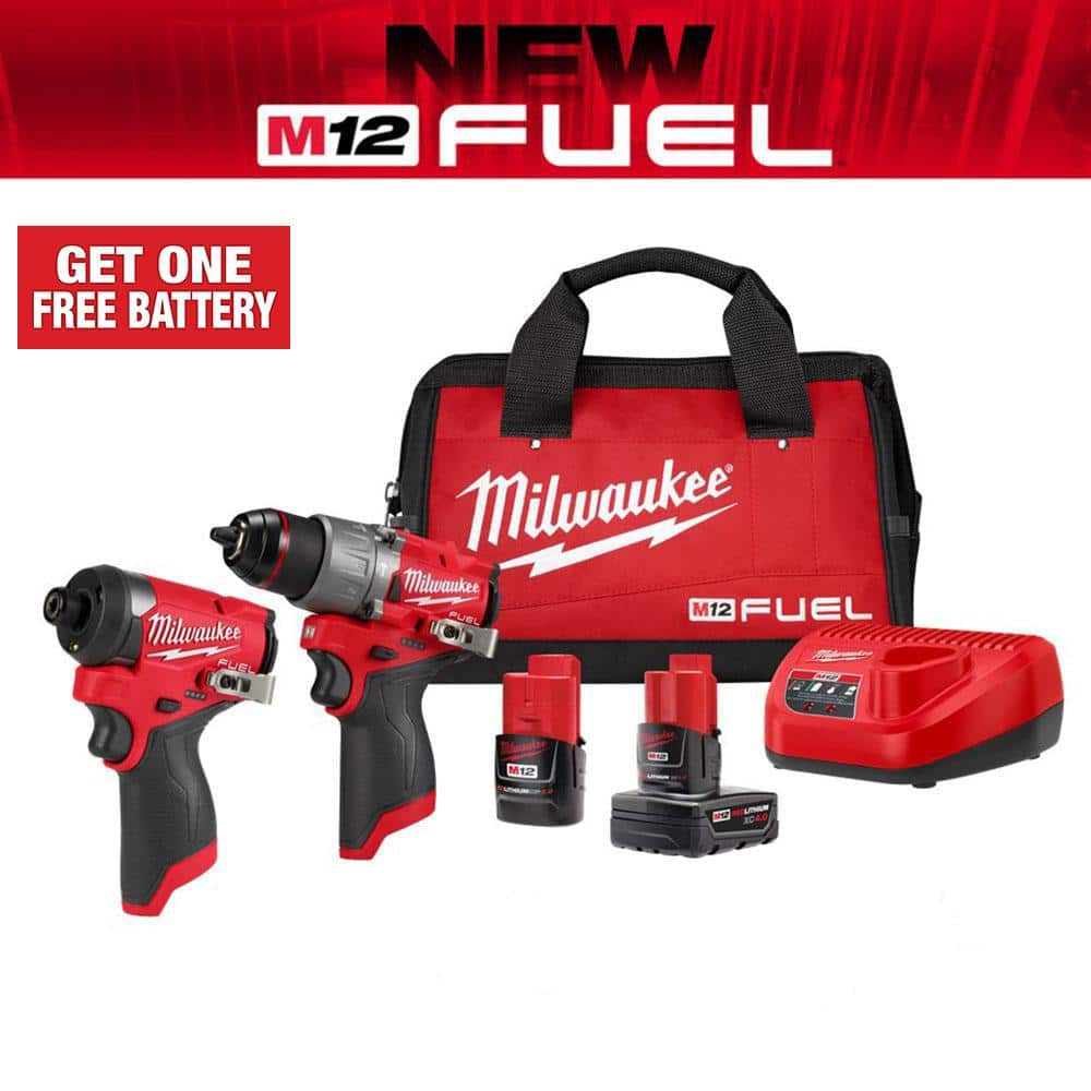 Milwaukee M12 FUEL Hammer Drill and Impact Driver Combo Kit w/2 Batteries + 2.5Ah HO battery $179 at Home Depot (hackable)
