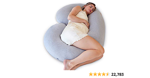 PharMeDoc Pregnancy Pillow, C-Shape Full Body Pillow and Maternity Support ( Grey Jersey Cover)- Support for Back, Hips, Legs, Belly for Pregnant Women - $47.95