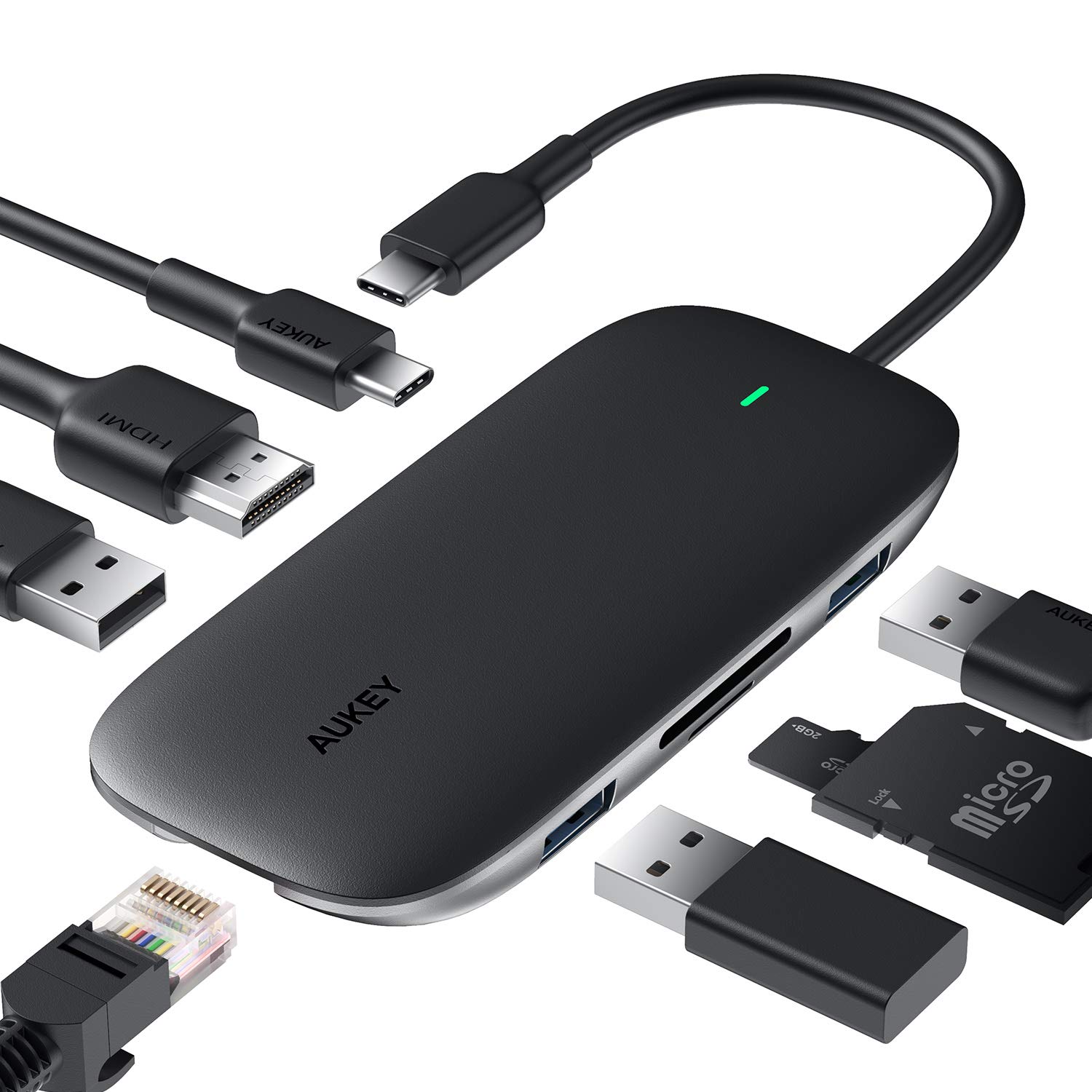 USB C Hub AUKEY 8-in-1 Type C Adapter with Ethernet Port for $29.63