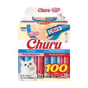 100-Count 0.5oz. INABA Churu Creamy Purée Cat Treat (Tuna Variety) $36.30 w/ Subscribe & Save & More