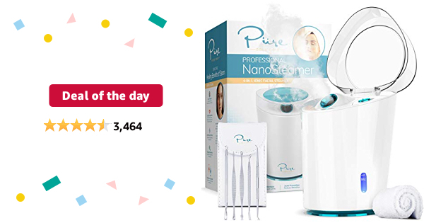 Deal of the day: NanoSteamer PRO Professional 4-in-1 Nano Ionic Facial Steamer for Spas - 30 Min Steam Time - Humidifier - Unclogs Pores - Blackheads - Spa Quality - 5 Pi - $38.08