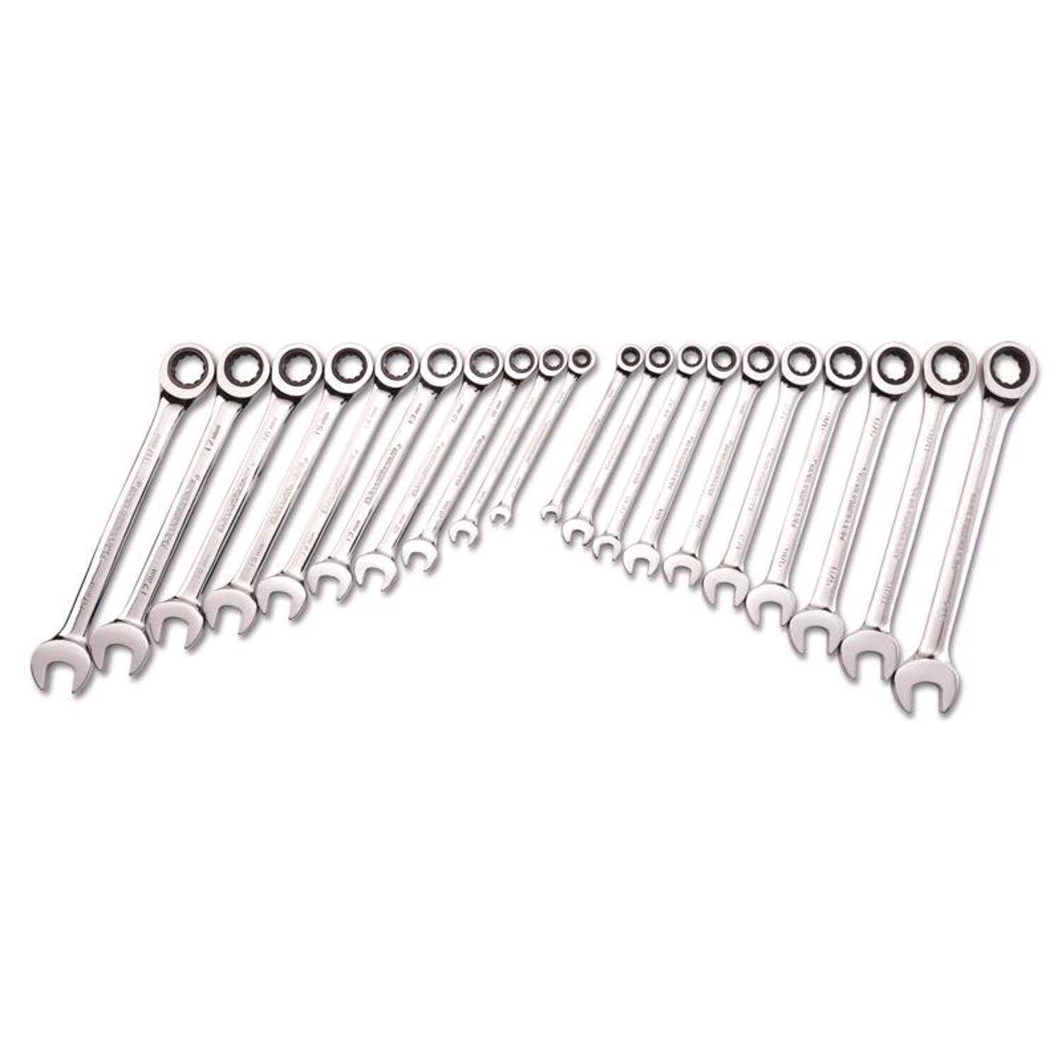 GearWrench 20 pc Metric & SAE Ratcheting Combination Wrench Set $60