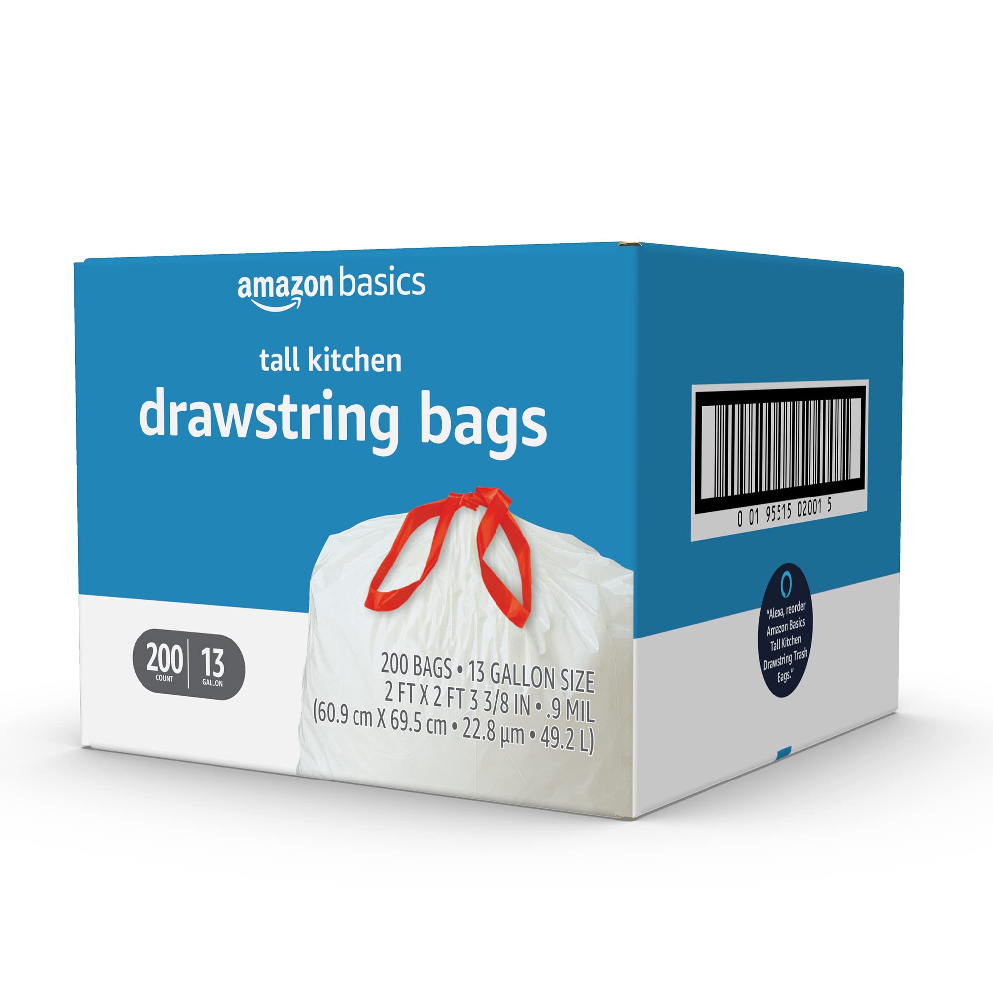 Amazon Basics Tall Kitchen Drawstring Trash Bags, 13 Gallon, Unscented, 200 Count for $15.80 with S&S and coupon