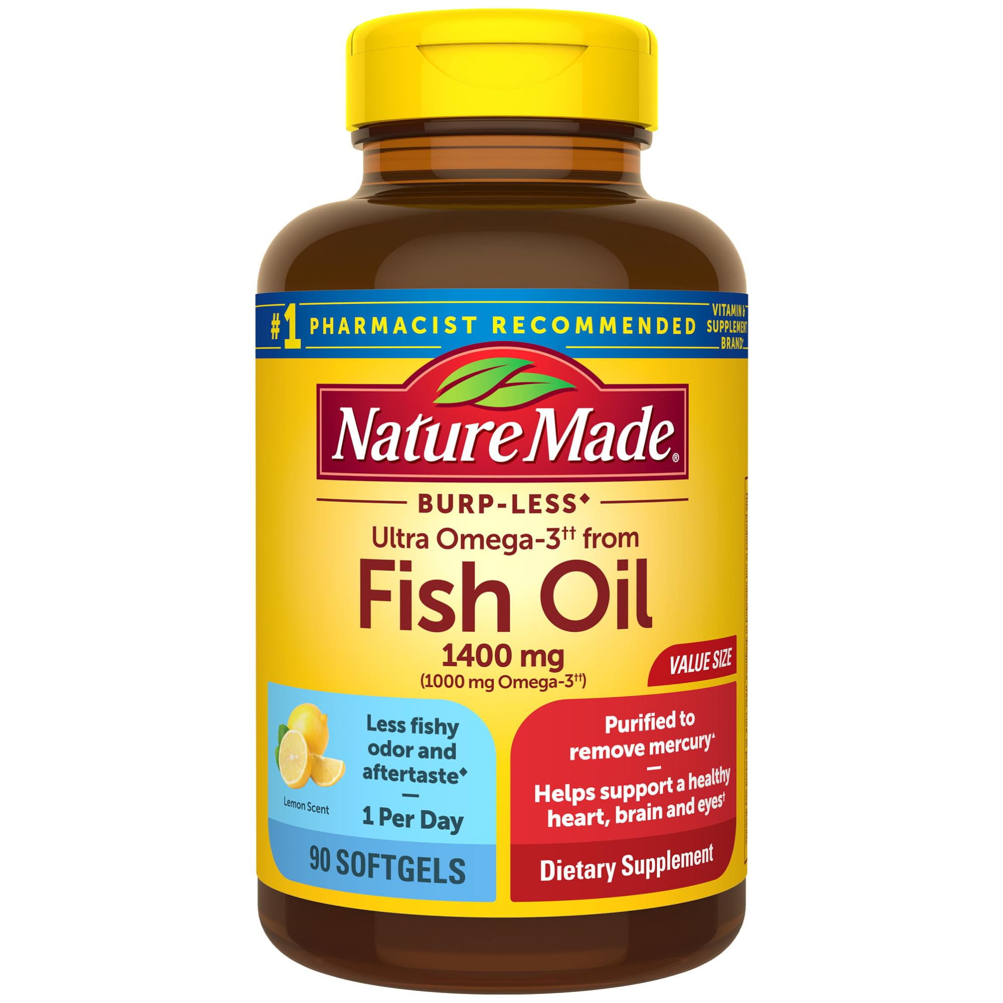 $8.98 90ct Nature Made Burp Less Ultra 1400mg Omega 3 Fish Oil Softgels Supplements