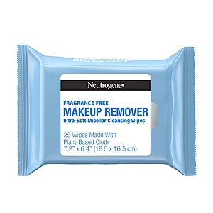 $3.35 25-count Neutrogena Makeup Remover Wipes (Fragrance Free) with S&S Amazon