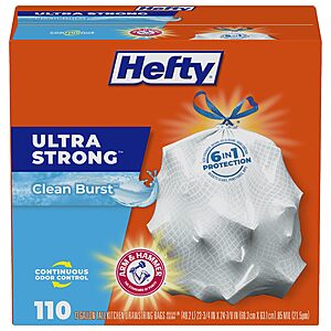 Select Accts: 110ct 13 Gallon Hefty Ultra Strong Drawstring Trash Bags (Clean Burst) $11.90 w/ Subscribe & Save