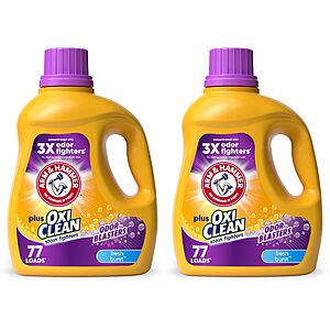 $9.77 2-Pack  Arm & Hammer Plus OxiClean Odor Blasters Liquid Laundry Detergent (Fresh Burst) 77 Loads, 100.5 fl oz with S&S
