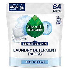 12.85 Seventh Generation Laundry Detergent Packs,Free & Clear,64 Count with S&S