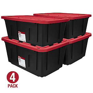 4-Pack 27-Gallon Hyper Tough Storage Bin w/ Snap Lid (Black/Red) & More
