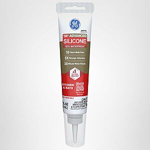 GE Advanced Silicone Caulk for Kitchen & Bathroom, White, 2.8 fl oz Tube $5.99 @Amazon