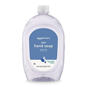 $3.46 Amazon Basics Gentle & Mild Clear Liquid Hand Soap Refill, 50 Fluid Ounces