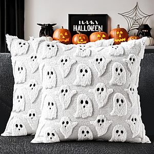 $9.99 MIULEE White Halloween Pillow Covers Cute Ghost Decor Set of 2 18x18