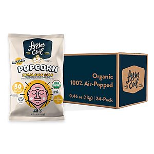 $6.71 24-Pack 0.46-Oz LesserEvil Himalayan Gold Salt Organic Popcorn with S&S
