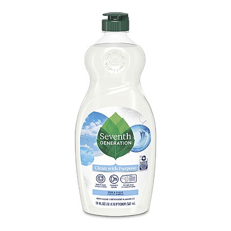 $2.64 Seventh Generation Dish Liquid Soap Free & Clear Dishwashing Soap 19 oz (6-Pack also available)