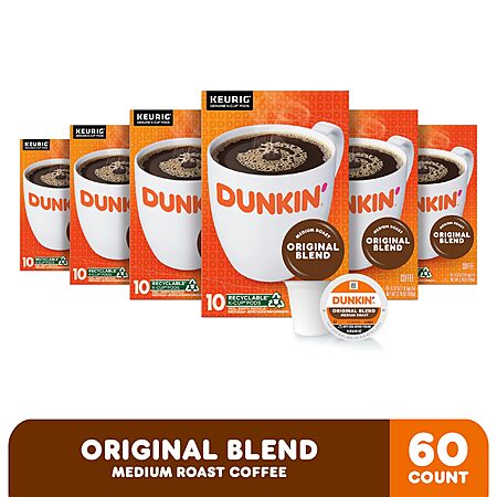 $14.21 Dunkin' Original Blend Medium Roast Coffee, 60 Keurig K-Cup Pods with S&S