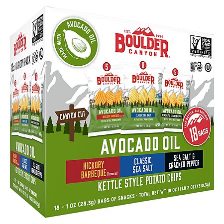 18-Ct 1-Oz Boulder Canyon Avocado Oil Kettle Style Potato Chips (Variety Pack) $10.54 w/ Subscribe & Save