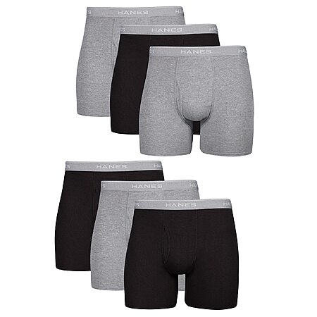 $18.96 6-Pack Hanes Men's Underwear Boxer Briefs (Black/Gray)