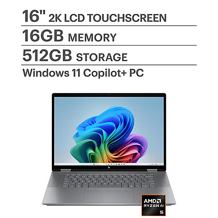 $549.99 HP OmniBook X Flip 2-in-1 16" Touchscreen Laptop AMD Ryzen AI 5 340 16GB RAM 512GB SSD 1920x1200
