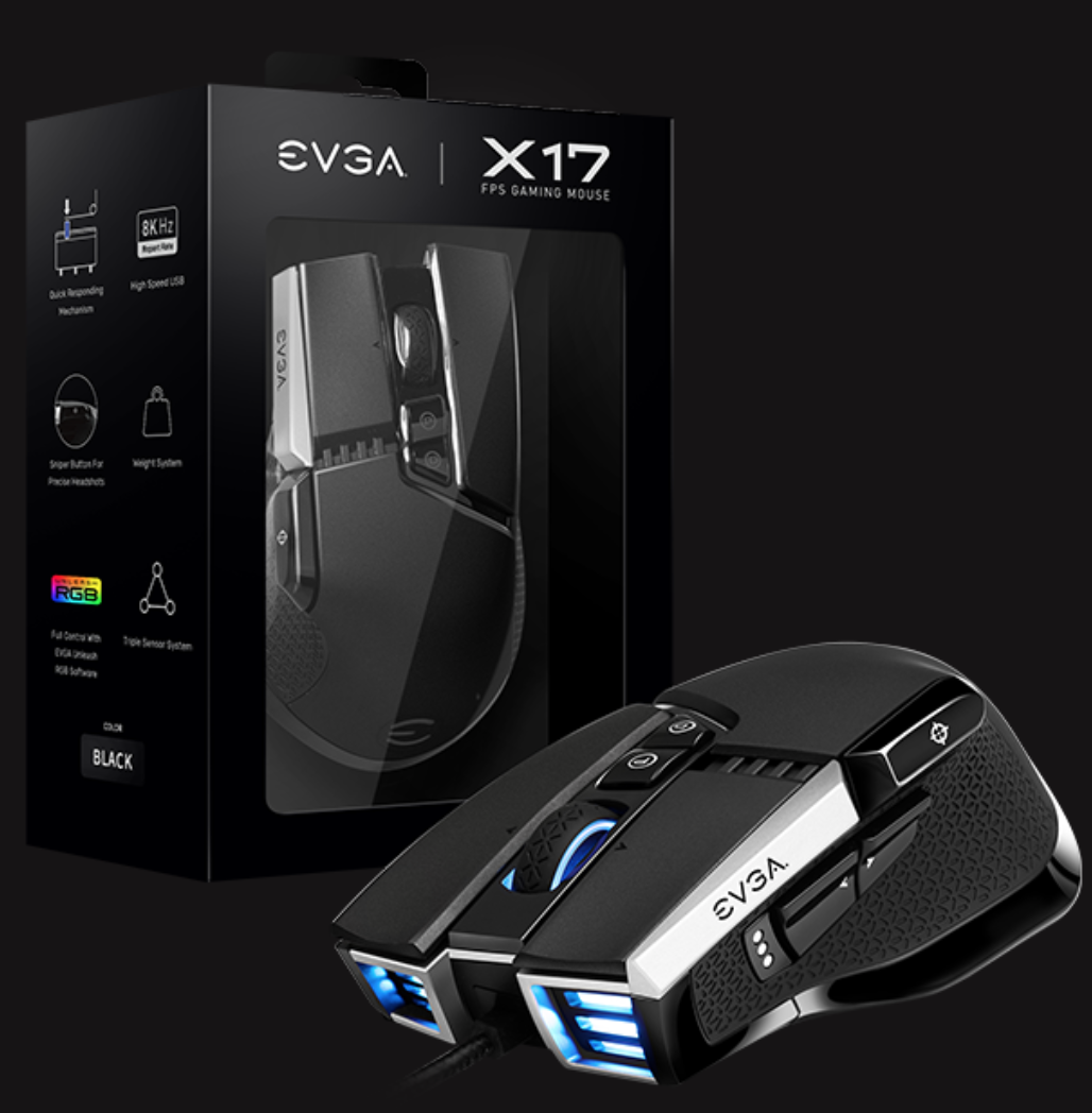 50% off EVGA X17 Gaming Mouse, Wired, Black, Customizable, 16,000 DPI, 5 Profiles, 10 Buttons, Ergonomic 903-W1-17BK-KR at EVGA