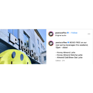 Peet's Coffee & Tea: BOGO SPRING handcrafted beverage, March 23 and March 24 only, 12pm - close