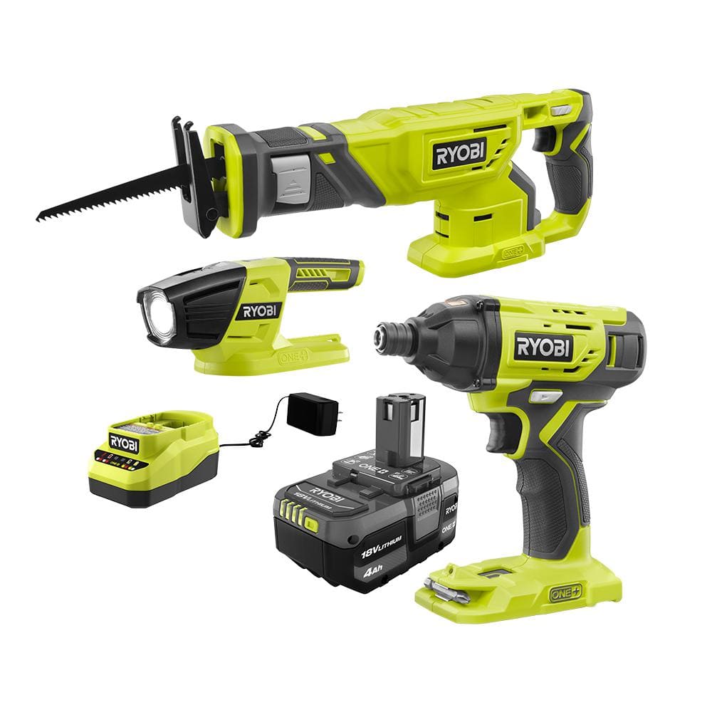 RYOBI  ONE+ 18V Cordless Combo Kit (3-Tool) with (1) 4.0 Ah Battery and Charger $99 w F/S