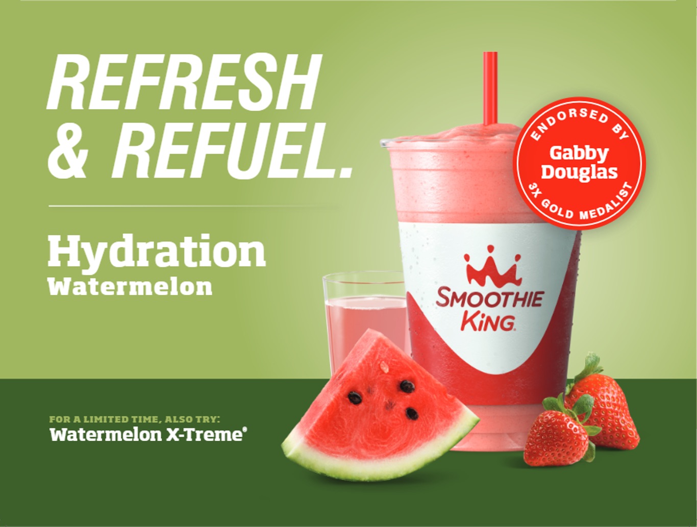 Smoothie King Free 12 oz Hydration Watermelon or Watermelon XTreme
