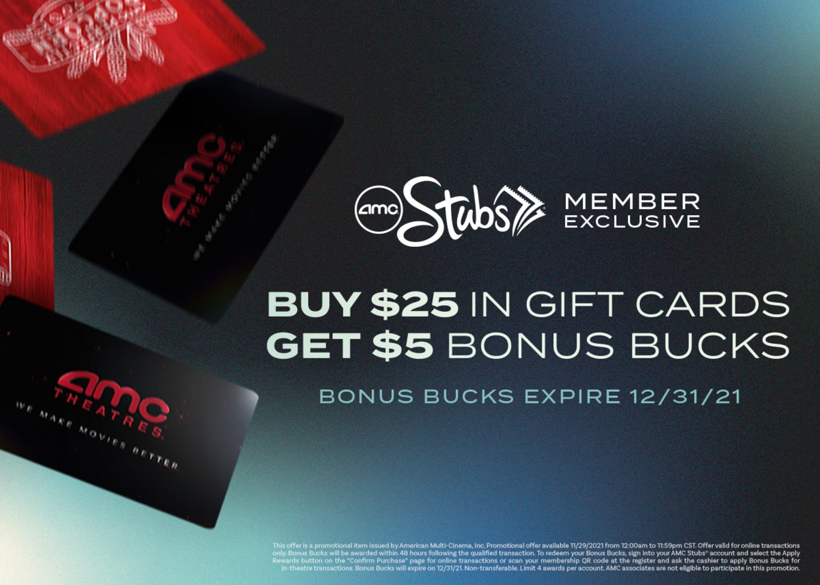 AMC Theatres: Buy $25 Gift Card, Get $5 Bonus Bucks on Cyber Monday Only (Stubs Member Exclusive)