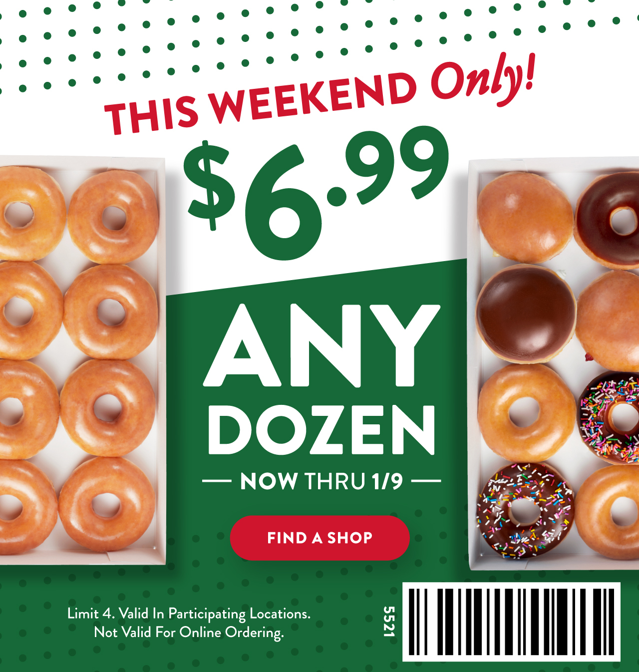 Select Krispy Kreme Locations: $6.99 Any Dozen w/ Coupon (Valid through 1/9)
