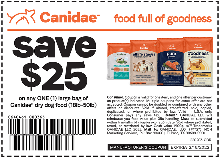 Canidae manufacturer coupon on sale