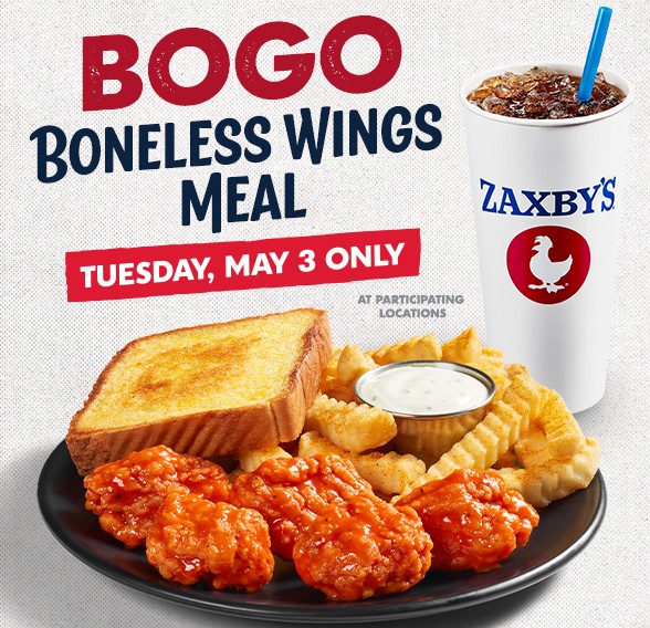 Zaxby's Mobile App Buy 1, Get 1 Free Boneless Wings Meal (Valid 5/3 Only)