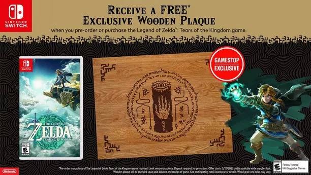 GameStop Exclusive: Pre-order The Legend of Zelda: Tears of the Kingdom (Nintendo Switch) for $69.99, Get Free Wooden Plaque
