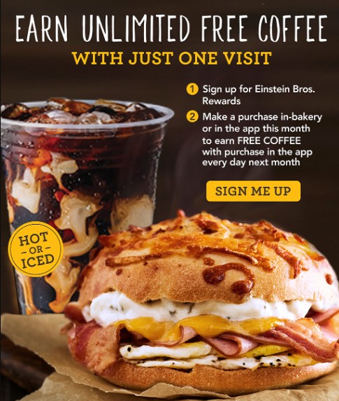 Einstein Bagels: Make Purchase In-bakery or App, Earn Free Coffee w/ Purchase Every Day Next Month