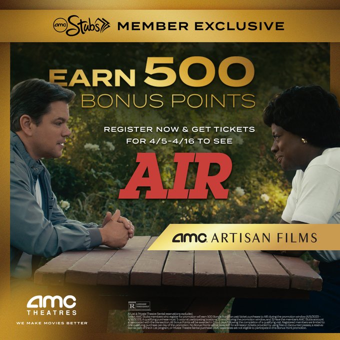 AMC Theatres Stubs Member Exclusive Earn 500 Bonus Reward Points w