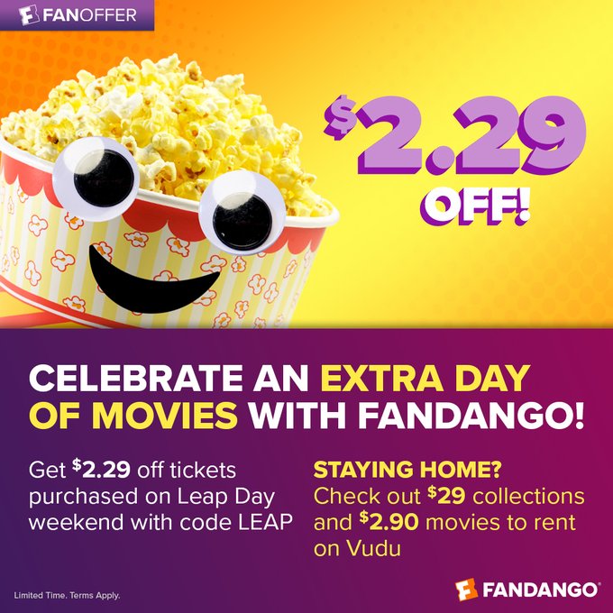 Fandango 2.29 Off Movie Tickets for Leap Day Weekemd (Feb 29th