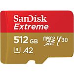 512GB SanDisk Extreme microSDXC UHS-I Memory Card w/ Adapter $32